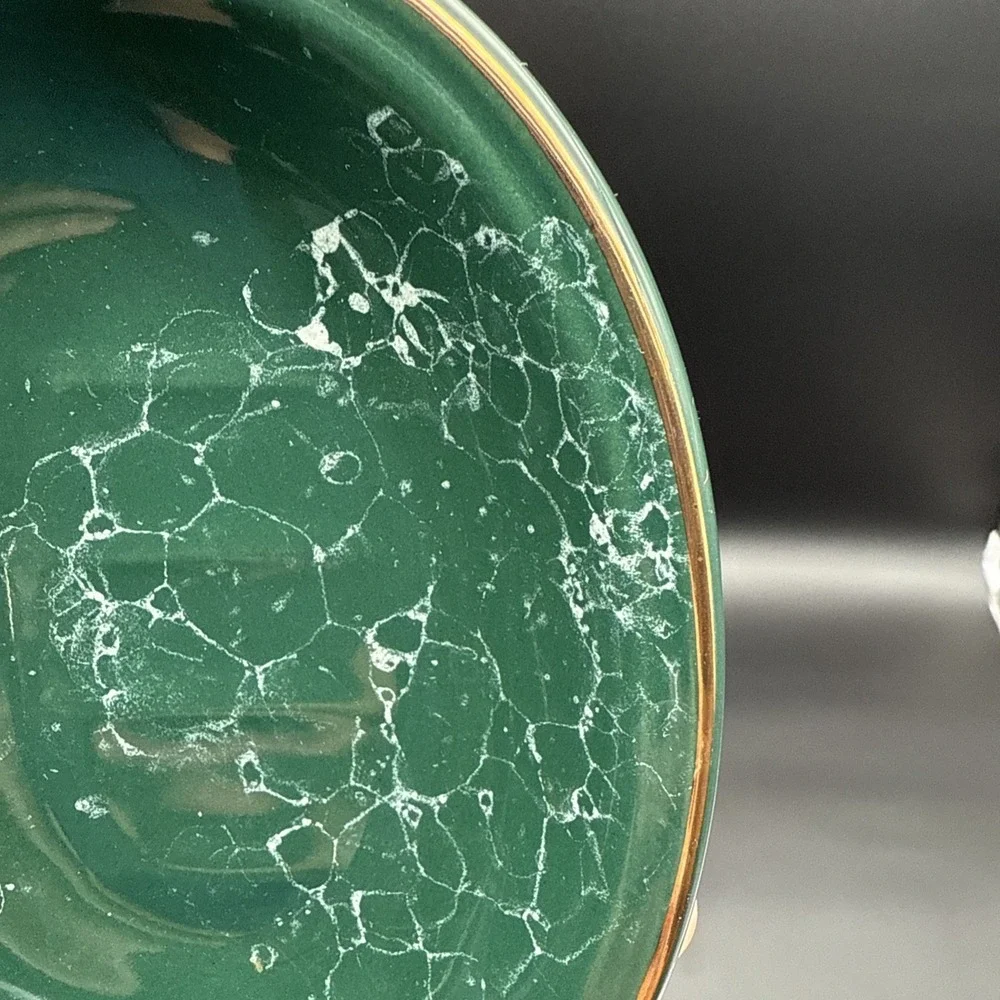 Green Marble Soap Dish Tumbler Toothbrush Holder Bathroom Set Vintage Gold Rim‎